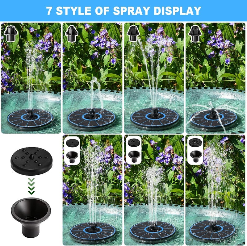 Yzert Solar Fountain with 2000 mAh Battery Backup Works in Cloudy, Glass Solar Powered Bird Bath Fountains with 7 Nozzles, 3.5 W Solar Fountain Pump for Birdbath,Garden, Outdoor, Pond (Blue) - Image 5